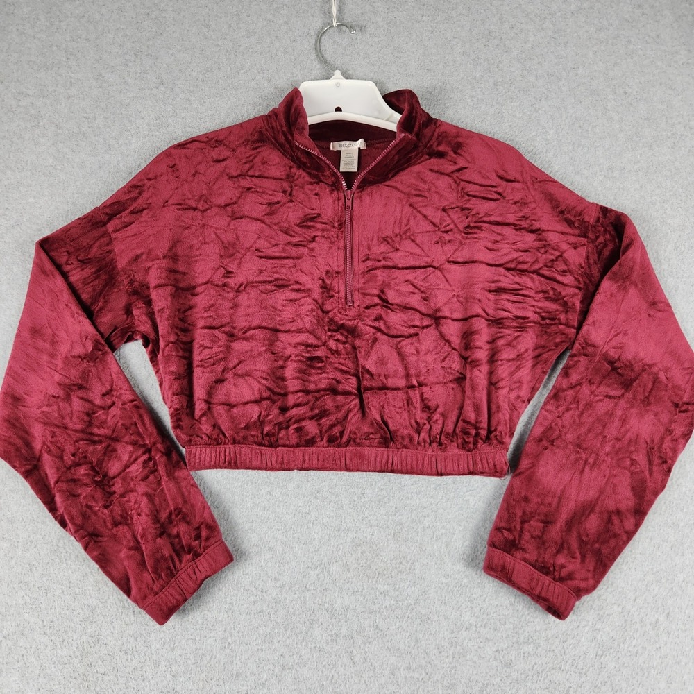 Bozzolo Crop Sweatshirt Womens Small Burgundy Velvet Stretch Quarter Zip Casual